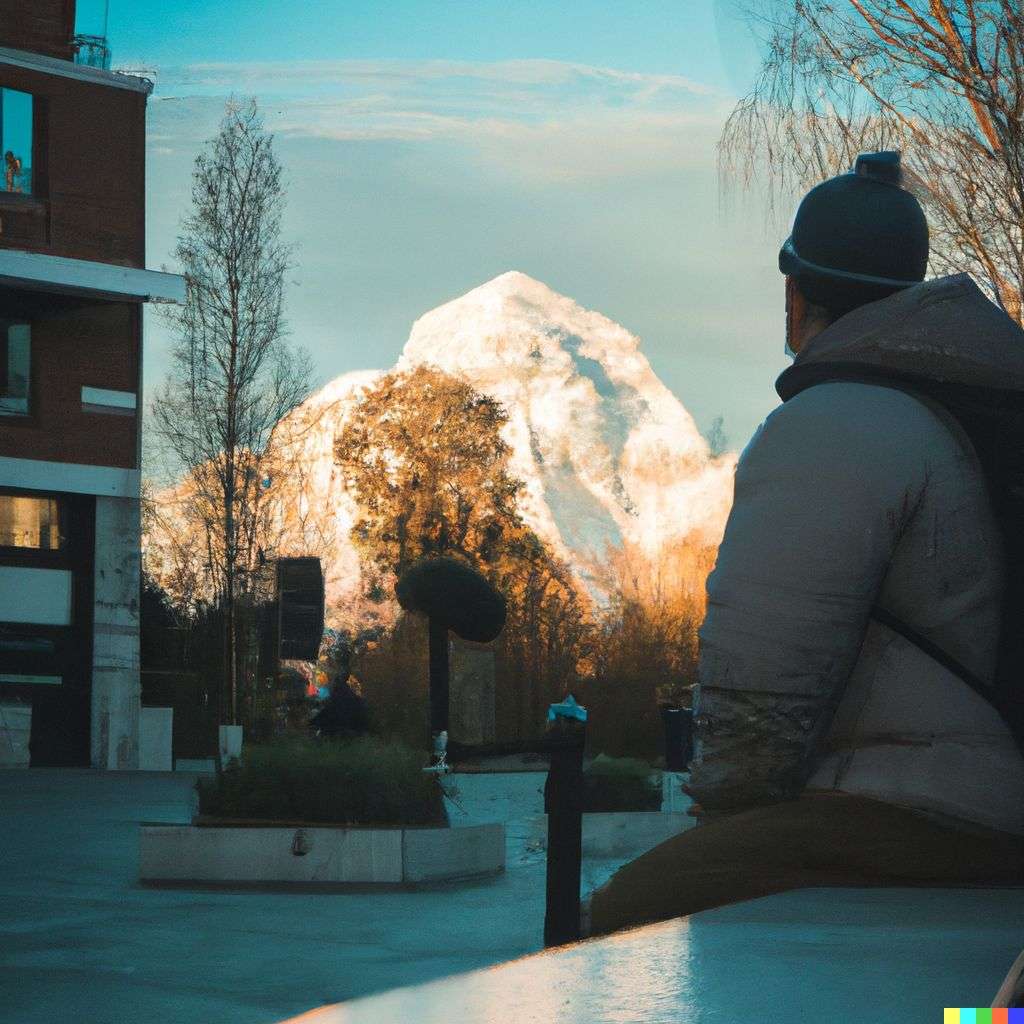someone gazing at Mount Everest in London